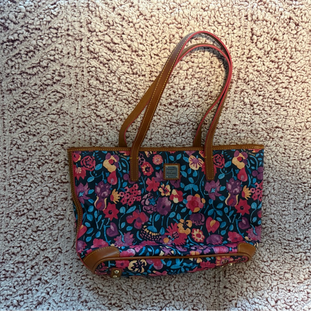 Floral Tote Bag with Tan Accents